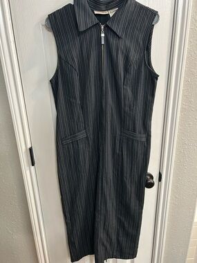 Worthington Womens Sz 10 sleeveless Dress zipper stripped black gray collared
